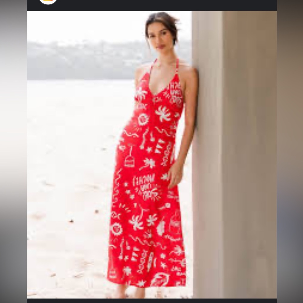 Anthropologie Paper Heart Red and White Midi Dress Mexico NWOT